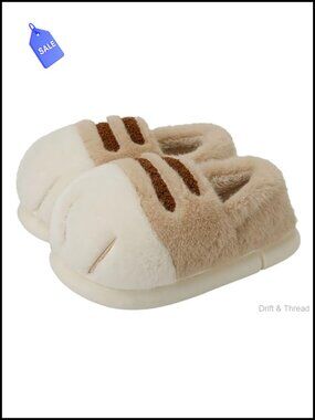 Plush Cat Paw Slippers Non Slip Cozy Indoor House Shoes